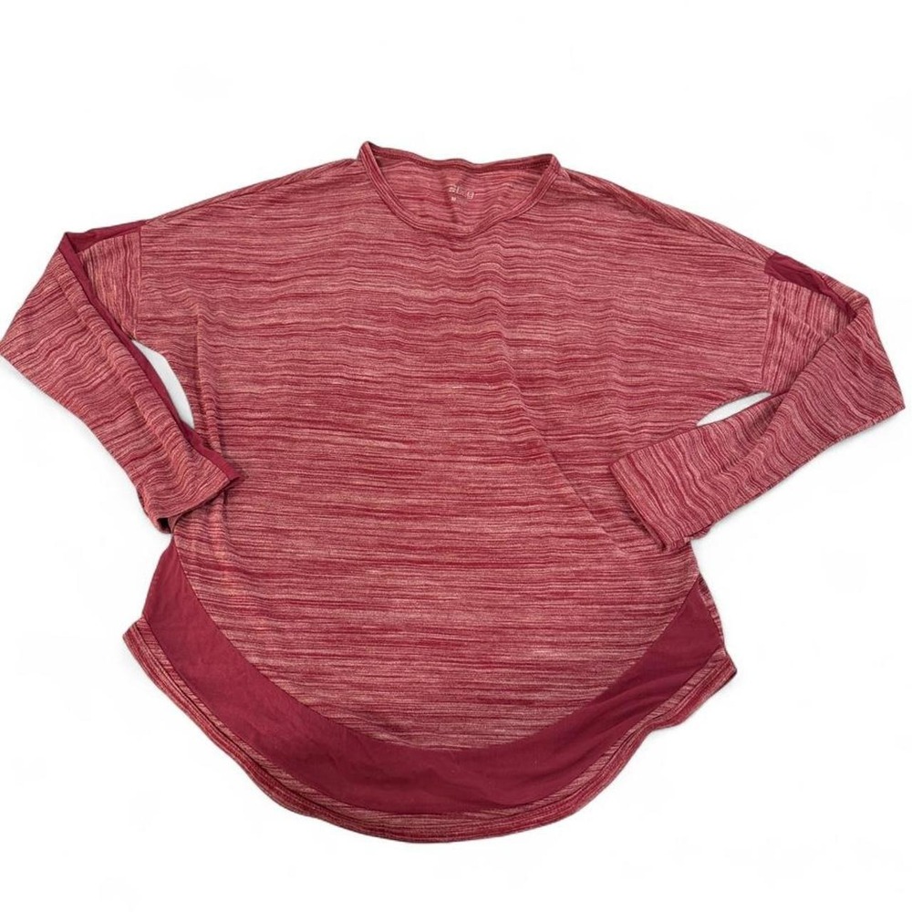 BCG Womens Pink Space Dye Long Sleeve Activewear Top Mesh Trim Curved Hem Medium
